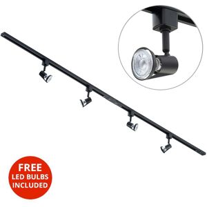 Litecraft 2M Kitchen Track Light With 4 Harlem Fixture & LED Bulbs - Black