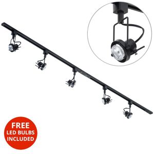 2M Kitchen Track Light With 5 Greenwich Fixture & led Bulbs - Black - Litecraft