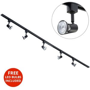 2M Kitchen Track Light With 5 Harlem Fixture & led Bulbs - Black - Litecraft