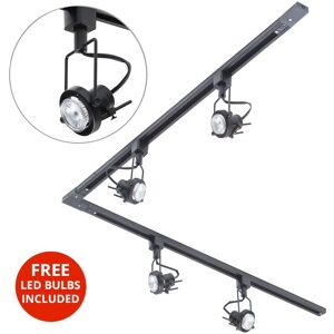 2M l Shape Track Light With 4 Greenwich Fixture & led Bulbs - Black - Litecraft