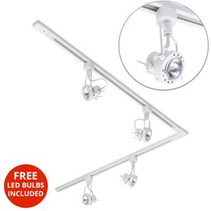 2M l Shape Track Light With 4 Greenwich Fixture & led Bulbs - White - Litecraft