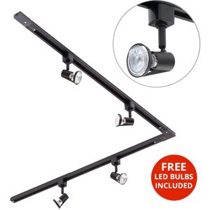 2M l Shape Track Light With 4 Harlem Fixture & led Bulbs - Black - Litecraft