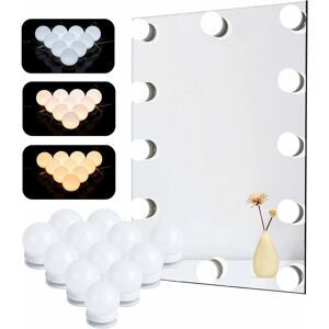 Héloise - Mirror Lamp, 12 Dimmable Hollywood Bulbs, led Lighting Kit for Bathroom, Cosmetic Mirror, 3 Colors, 10 Brightness Levels with Adapter