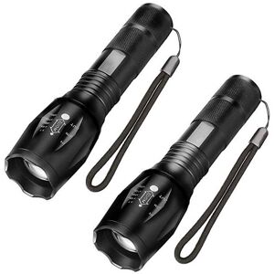 Denuotop - Ultra Powerful led Flashlight, 1000 Lumens Flashlight, Zoomable, 5 Light Modes, Shockproof Anti-Slip for Camping Hiking Emergency, 2 Pack