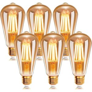 BEIJIYI E27 ST64 6W LED Filament Light Bulb 2200K Warm White, Antique Vintage Edison Retro Bulbs, 540Lm Equivalent to 48W Incandescent Bulbs, 6-Pack