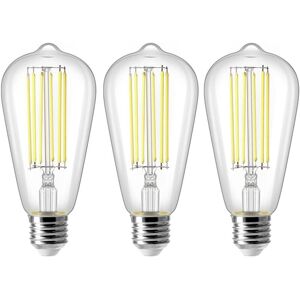 BEIJIYI E27 ST64 8W LED Bulb, Vintage Edison Filament Light Bulb, 80W Equivalent, Cool White 6500K, 800LM, Retro Decorative Lamp, Non-Dimmable, 3-Pack