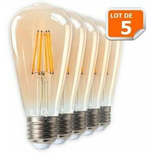 Dewdat - magic Set of 5 Vintage Style Teardrop led Light Bulbs ST64 Golden 8 Watts Very Warm White E27 Base