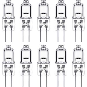 ZVD - Pack of 10 G4 12V 10W Halogen Bulbs - Warm Yellow 2700K - Dimmable - Clear Capsule Light