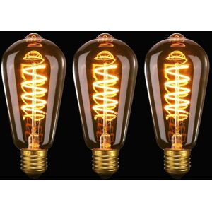 ZVD - Pack of 3 ST64 E27 led Bulbs, 4W Flexible Curved Spiral, Decorative Antique Warm Black 2200K, 40W Equivalent