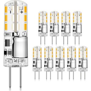 WOIYIC G4 LED bulbs, 2W G4, warm white light 3000K, 180 lm, replacement for 20W halogen bulb, flicker-free and non-dimmable, 12V AC/DC (10pcs) [Energy Class WOIYIC G4 LED bulbs, 2W G4, warm white light 3000K, 180 lm, replacement for 20W halogen bulb, flicker-free and non-dimmable, 12V AC/DC (10pcs) [Energy Class