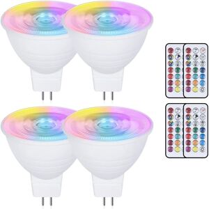 WOIYIC Pack of 4 MR16 3W GU5.3 color-changing LED bulbs - AC/DC 220V - RGB dimmable + warm white 3000K - Reflector with remote control - Memory function WOIYIC Pack of 4 MR16 3W GU5.3 color-changing LED bulbs - AC/DC 220V - RGB dimmable + warm white 3000K - Reflector with remote control - Memory function