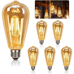 Aougo - Vintage E27 Light Bulb, 6 Pieces led Light Bulb E27 ST64 Decorative Lamp Retro Edison Light Bulb Vintage Antique Lamp 4W Warm White Filament Aougo - Vintage E27 Light Bulb, 6 Pieces led Light Bulb E27 ST64 Decorative Lamp Retro Edison Light Bulb Vintage Antique Lamp 4W Warm White Filament