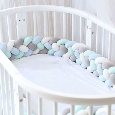 BASETBL 1 piece Baby cot bumper, braided velvet bumper, crib bed protector, for newborns, nursery, grey-white-green-blue, 1.5 m BASETBL 1 piece Baby cot bumper, braided velvet bumper, crib bed protector, for newborns, nursery, grey-white-green-blue, 1.5 m