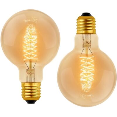 Jusch - G80 Dimmable 40W Warm White 2700K ac 220V Retro Incandescent Bulbs Decorative Light Bulbs E27 Spiral Tungsten Filament Lamp (2 Pack) Jusch - G80 Dimmable 40W Warm White 2700K ac 220V Retro Incandescent Bulbs Decorative Light Bulbs E27 Spiral Tungsten Filament Lamp (2 Pack)