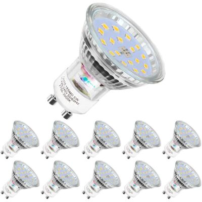 WOIYIC GU10 LED Bulbs, 5W Equivalent to 60W, 600lm, Cool White 6000K, 120° Wide Beam, LED Spot Bulbs, Pack of 10 WOIYIC GU10 LED Bulbs, 5W Equivalent to 60W, 600lm, Cool White 6000K, 120° Wide Beam, LED Spot Bulbs, Pack of 10