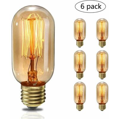 WOIYIC Pack Of 6 Vintage Edison 40w Incandescent Light Bulbs, Warm White Light, E27 T45, 220v WOIYIC Pack Of 6 Vintage Edison 40w Incandescent Light Bulbs, Warm White Light, E27 T45, 220v