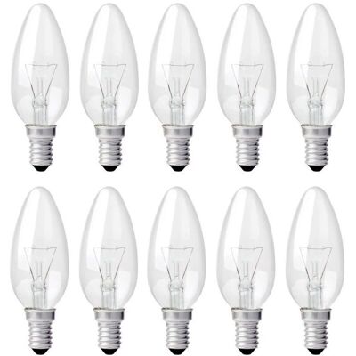 ODIPIE E14 40w Clear Candle Bulb, Dimmable Incandescent Lamp, Warm White 2700k, 400lm, Flame Bulb, E14 Edison Screw Candle Bulbs, 10 Pack ODIPIE E14 40w Clear Candle Bulb, Dimmable Incandescent Lamp, Warm White 2700k, 400lm, Flame Bulb, E14 Edison Screw Candle Bulbs, 10 Pack