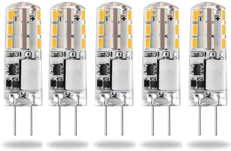 Aougo - G4 led Bulbs 12V ac/dc Warm White 3000K 120LM,2W,15-20W G4 Halogen jc Type Bi-pin Replacement Capsule Energy Saving,Non Dimmable Light(5 pcs)