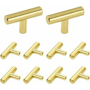 10Pcs t Bar Handle, Package Brushed Cabinet Door Hardware Stainless Steel for Kitchen Cabinets Pull Handle Hole Centers 50mm Gold Denuotop