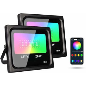 2 Pack 20W rgb led Floodlight, Color Projector Bluetooth Light app Controlled Indoor Outdoor Lighting IP66 Waterproof for Festival Party Groofoo