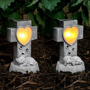 Festive Lights - 2 Pack 21cm Solar Power Stone Effect Cat & Dog Memorial Remembrance led Light Up Ornament   Outdoor Garden Decoration - Grey