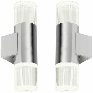 Loops - 2 pack IP44 Accent led Light Steel Double Glass Up Down Wall Lamp Porch Garden