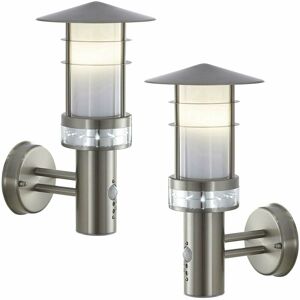 LOOPS 2 pack IP44 Outdoor led Light Brushed Steel pir Wall Lantern Security Outdoor