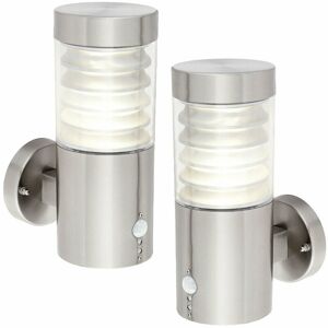 Loops - 2 pack IP44 Outdoor led Light Brushed Steel Spiralled Outdoor pir Wall Lamp