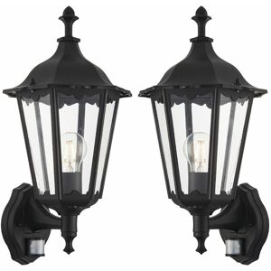 Loops - 2 pack IP44 Outdoor pir Light Matt Black & Glass Traditional Wall Lantern Motion