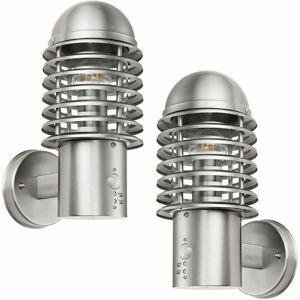 Loops - 2 pack IP44 Outdoor Wall Lamp Brushed Steel Caged Lantern pir Move Porch Light