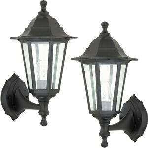 Loops - 2 pack IP44 Outdoor Wall Light Black Rust Proof Glass Lamp Traditional Lantern