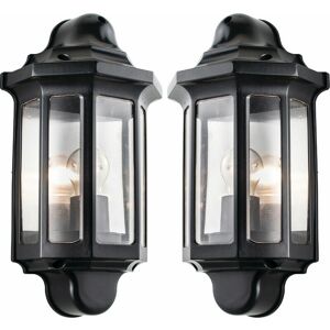 Loops - 2 pack IP44 Outdoor Wall Light Satin Black Half Traditional Dimmable Porch Lamp