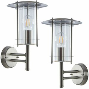 LOOPS 2 pack IP44 Outdoor Wall Light Stainless Steel Lantern Glass Round Outdoor Lamp