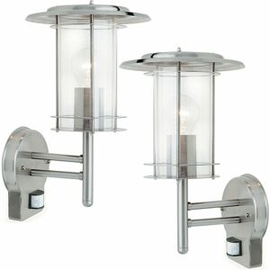 LOOPS 2 pack IP44 Outdoor Wall Light Stainless Steel Lantern Glass Round pir Outdoor