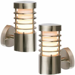 Loops - 2 pack IP44 Outdoor Wall Light Stainless Steel Open Lantern Traditional Porch