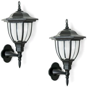 Valuelights - 2x Black Traditional Lantern Solar Wall Lights Outdoor Garden Fence Lighting