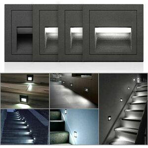 HOOPZI 3W led Recessed Wall Light, Cold White IP65 waterproof Stair Lights, Step Lights, Aluminum, Decoration Outdoor Indoor Lighting Cold White (Black