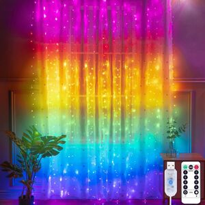 AOUGO 3x3m led Curtain Light Curtain String Lights 300LEDs, 8 Lighting Modes, Timer Remote Control, Christmas Decoration, Window, Wedding, Garden, Bedroom