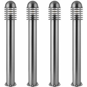 LOOPS 4 pack 1m Outdoor Post Bollard Light Polished Steel Vandal Proof Pathway Lamp