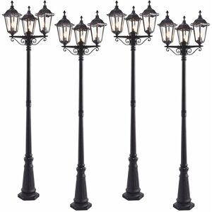 LOOPS 4 pack Outdoor Lantern Lamp Post Matt Black & Glass 2.3m Tall 3 Light Bollard