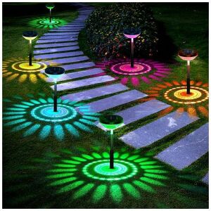 MUMU 4 Pack Solar Powered Path Lights, Color Changing/Warm White led Solar Outdoor Lights, IP67 Waterproof Solar Street Lights, Solar Garden Lights for