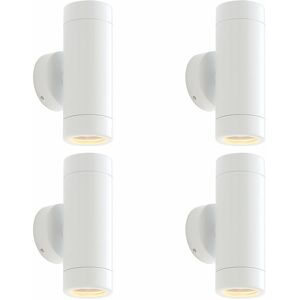 Loops - 4 pack Up & Down Twin Outdoor Wall Light - 2 x 7W led GU10 - Gloss White