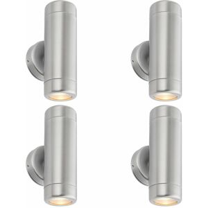 Loops - 4 pack Up & Down Twin Outdoor Wall Light - 2 x 7W led GU10 - Stainless Steel