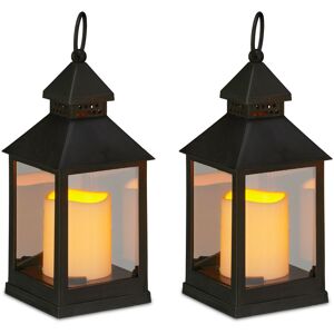 Led Lantern, Set of 4, Candle with Flame Effect Deco, Suitable for In- & Outdoors, Decorative, h: 23 cm, Black - Relaxdays