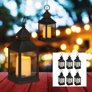 Led Lantern, Set of 8, Candle with Flame Effect Deco, Suitable for In- & Outdoors, Decorative, h: 23 cm, Black - Relaxdays