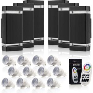 Auraglow - rf Remote Control Colour Changing led Double Up & Down Outdoor Wall Light - Black - 6 Pack