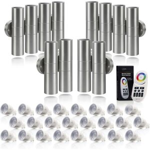 Stainless Steel Double Up & Down Outdoor Wall Light with rf Remote Control Colour Changing led Bulbs - Auraglow