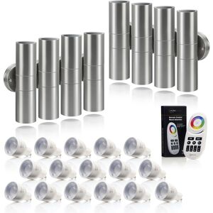 Auraglow - Stainless Steel Double Up & Down Outdoor Wall Light with rf Remote Control Colour Changing led Bulbs