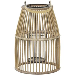 Beliani - Boho Bamboo Wood Candle Lantern with Glass Holder Indoor Outdoor Accessory - Beige