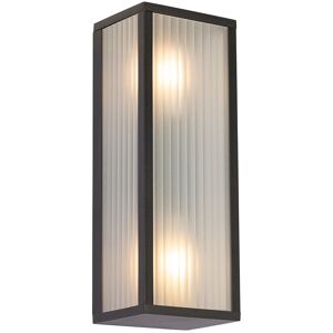 QAZQA Outdoor wall lamp black with ribbed glass 2-light IP44 - Charlois - Black